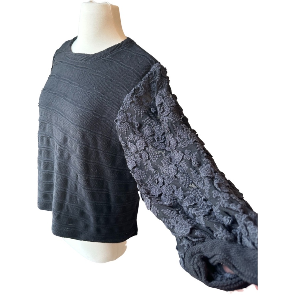 Anthropologie eri + ali Black Puff Sleeve Sweater Top. Size XS.